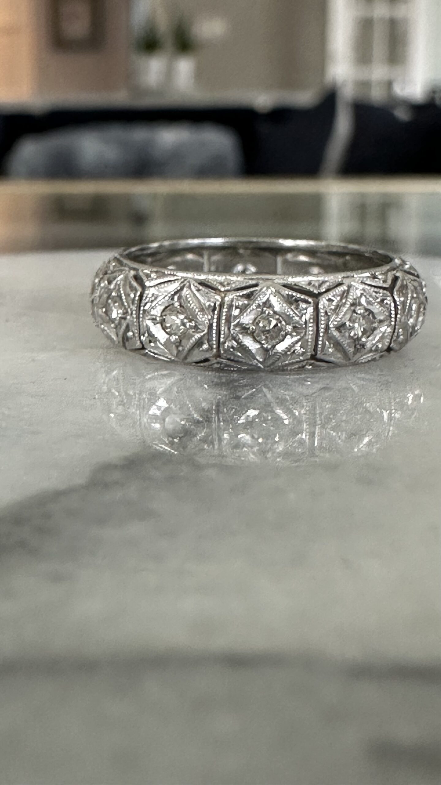 Vintage Platinum Wedding Diamond Band